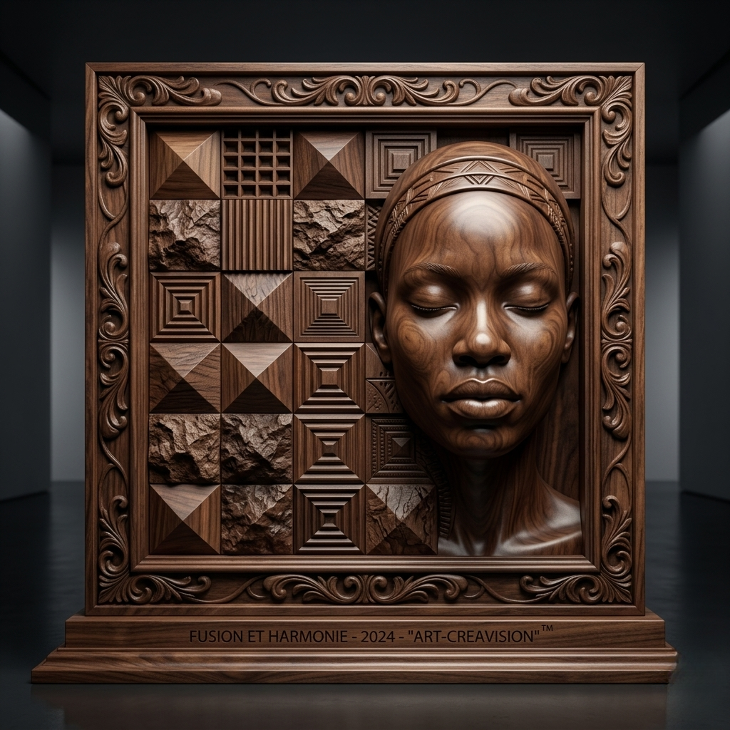 L'Ancêtre Sacré — Masque Bénin sculpté en noyer massif avec socle, Art-CreaVision